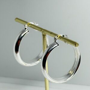 Smooth 925 Sterling Silver Hoop Earrings — Classic Shiny Hoops
